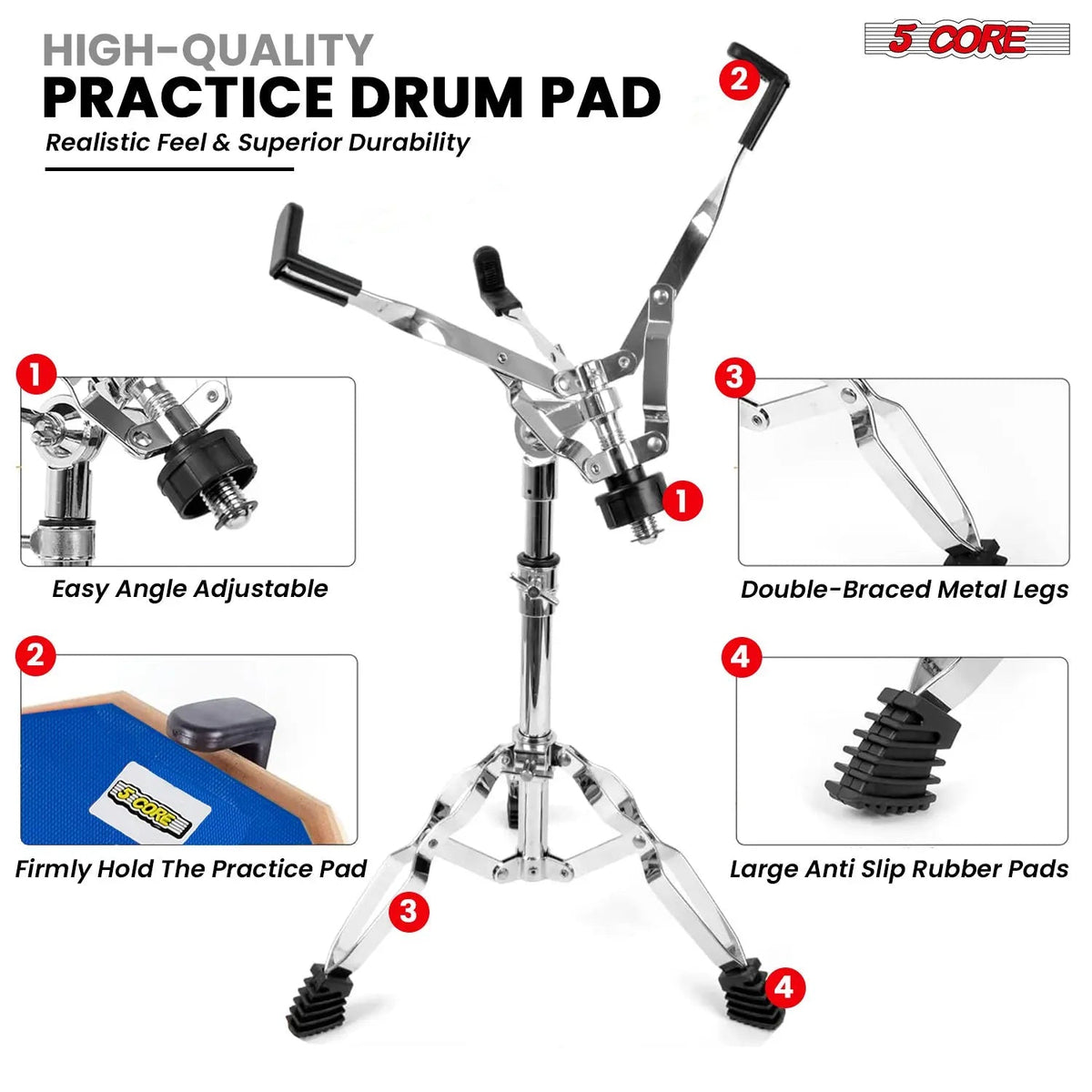 5Core Drum Throne Adjustable Guitar Stool Padded Seat + Drum Practice Pad Snare Drumming Stand - HONORABLE VETERANS SOLUTIONS
