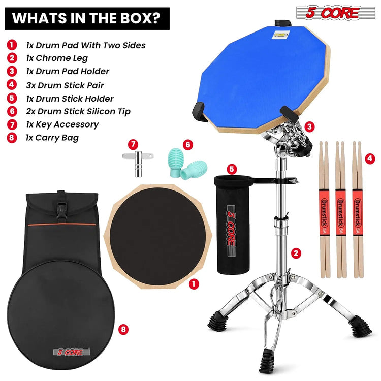 5Core Drum Throne Adjustable Guitar Stool Padded Seat + Drum Practice Pad Snare Drumming Stand - HONORABLE VETERANS SOLUTIONS
