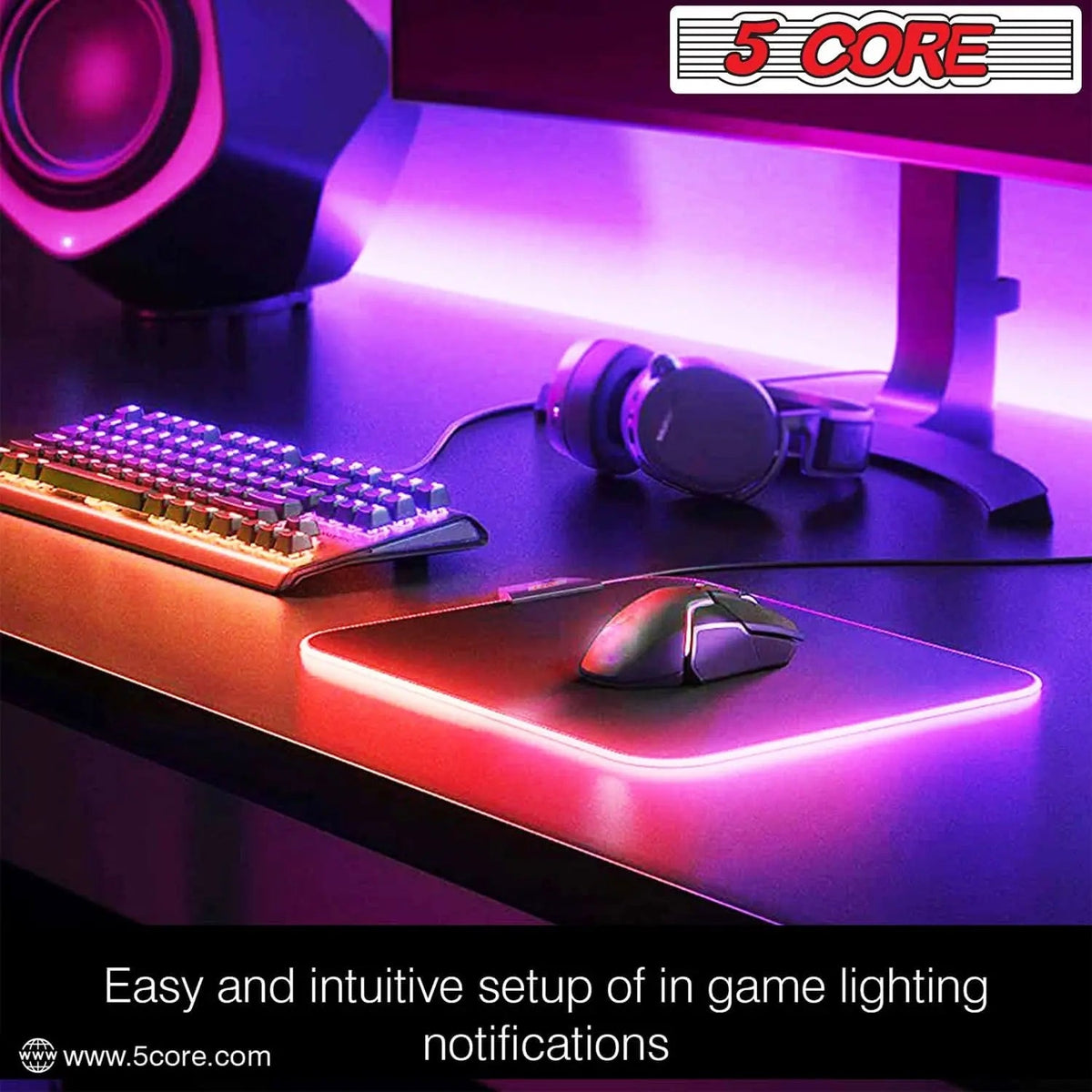 5Core Gaming Mouse Pad RGB 12 Light Modes 2 Zone Desk Mouse Mat w Rubber Base - HONORABLE VETERANS SOLUTIONS