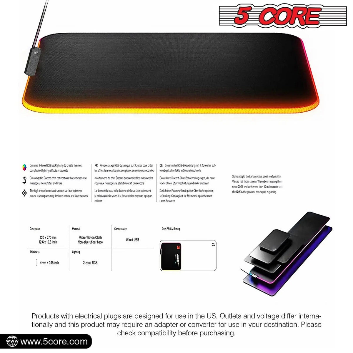 5Core Gaming Mouse Pad RGB 12 Light Modes 2 Zone Desk Mouse Mat w Rubber Base - HONORABLE VETERANS SOLUTIONS