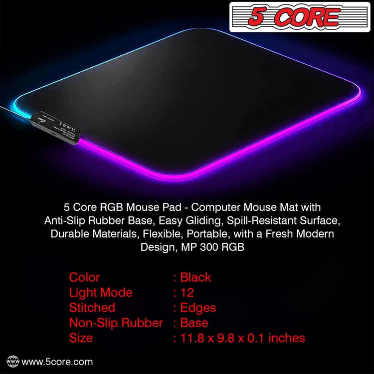 5Core Gaming Mouse Pad RGB 12 Light Modes 2 Zone Desk Mouse Mat w Rubber Base - HONORABLE VETERANS SOLUTIONS
