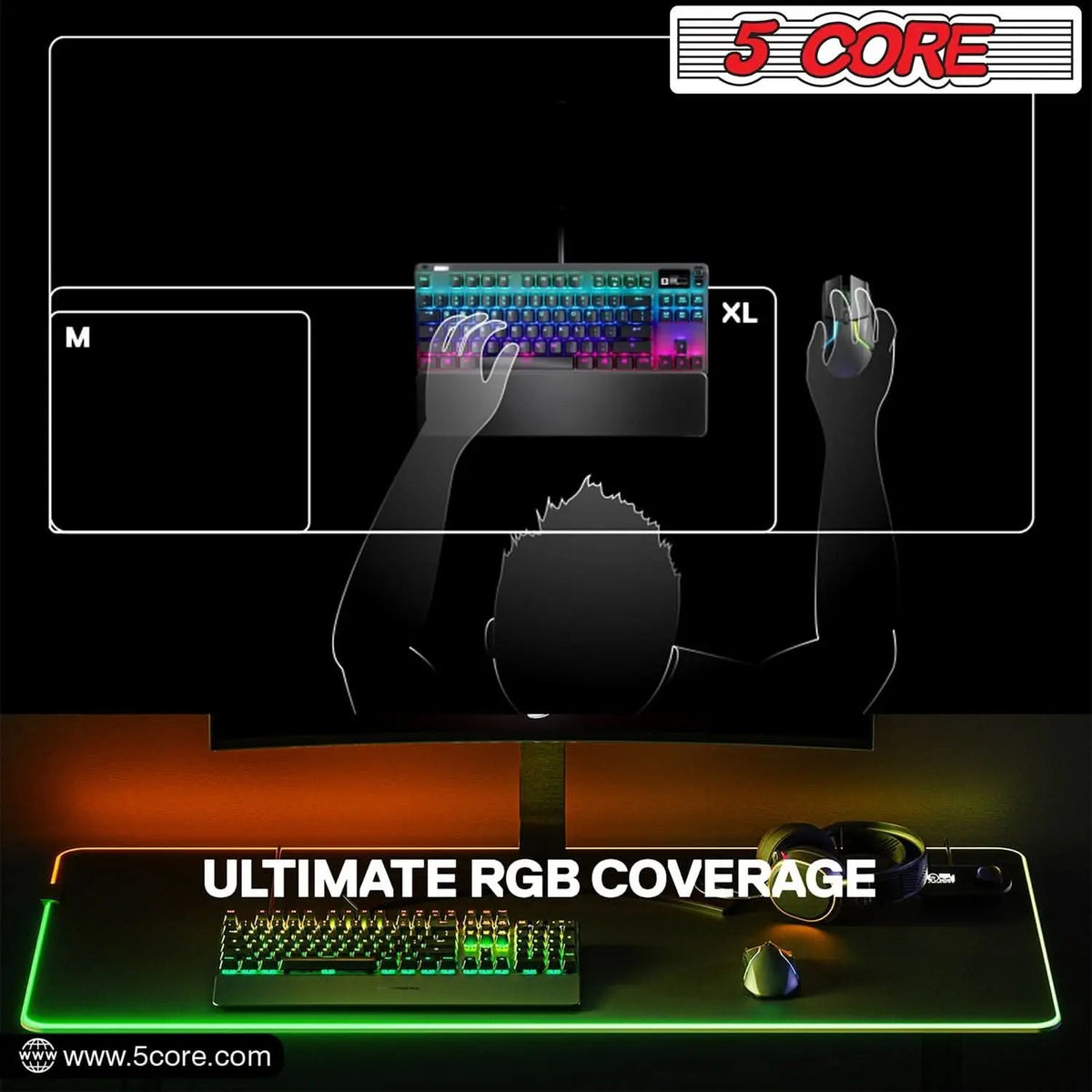 5Core Gaming Mouse Pad RGB 12 Light Modes 2 Zone Desk Mouse Mat w Rubber Base - HONORABLE VETERANS SOLUTIONS