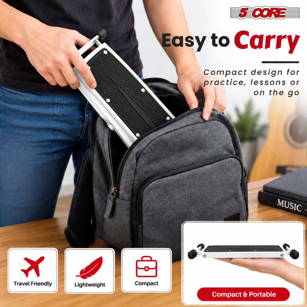 5Core Guitar Foot Stool Height Adjustable Folding Leg Rest Classical Footrest - HONORABLE VETERANS SOLUTIONS