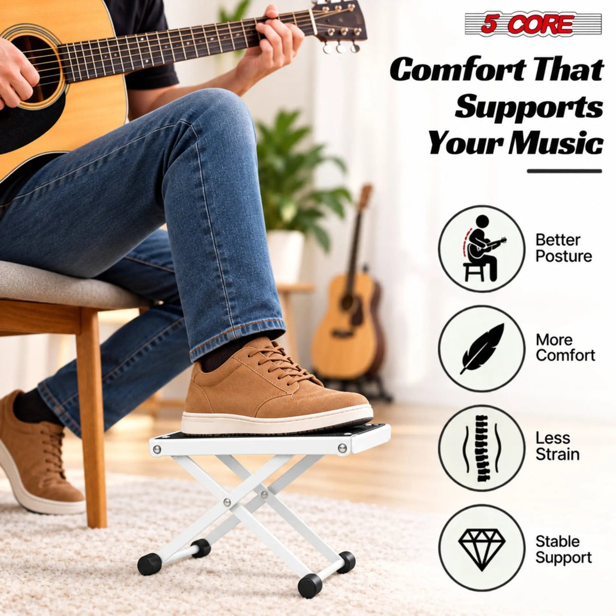 5Core Guitar Foot Stool Height Adjustable Folding Leg Rest Classical Footrest - HONORABLE VETERANS SOLUTIONS