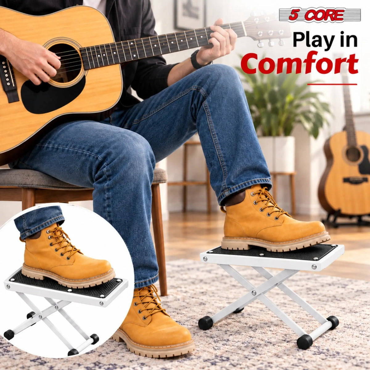5Core Guitar Foot Stool Height Adjustable Folding Leg Rest Classical Footrest - HONORABLE VETERANS SOLUTIONS