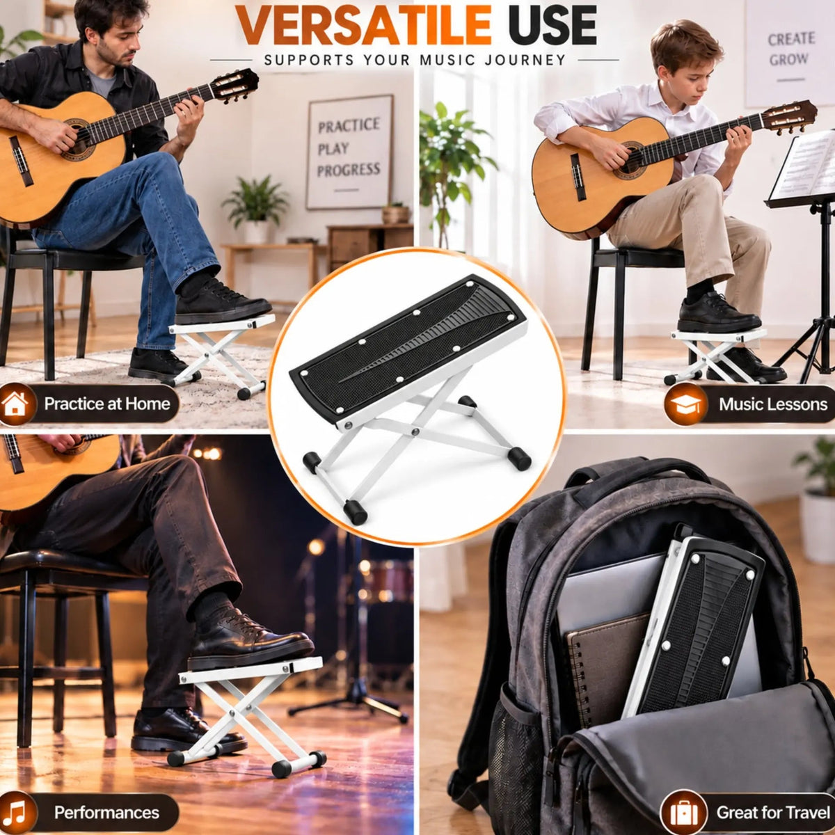 5Core Guitar Foot Stool Height Adjustable Folding Leg Rest Classical Footrest - HONORABLE VETERANS SOLUTIONS