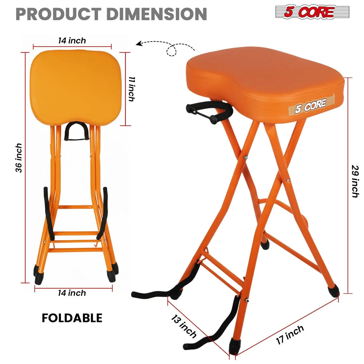 5Core Guitar Stool 3.15" Padded Chair Foldable Heavy Duty Music Seat Built in Foot Rest Guitar Stand - HONORABLE VETERANS SOLUTIONS