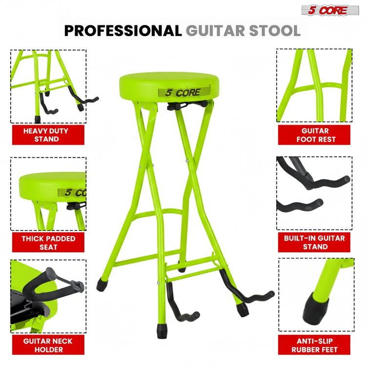 5Core Guitar Stool 3.15" Padded Chair Foldable Heavy Duty Music Seat Built in Foot Rest Guitar Stand - HONORABLE VETERANS SOLUTIONS