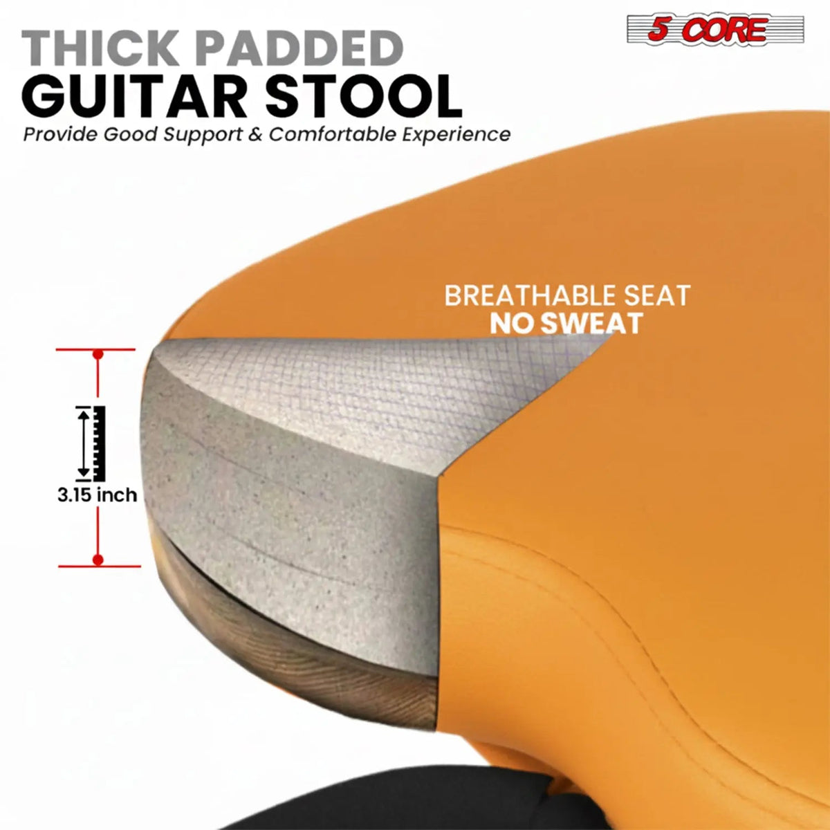 5Core Guitar Stool 3.15" Padded Chair Foldable Heavy Duty Music Seat Built in Foot Rest Guitar Stand - HONORABLE VETERANS SOLUTIONS