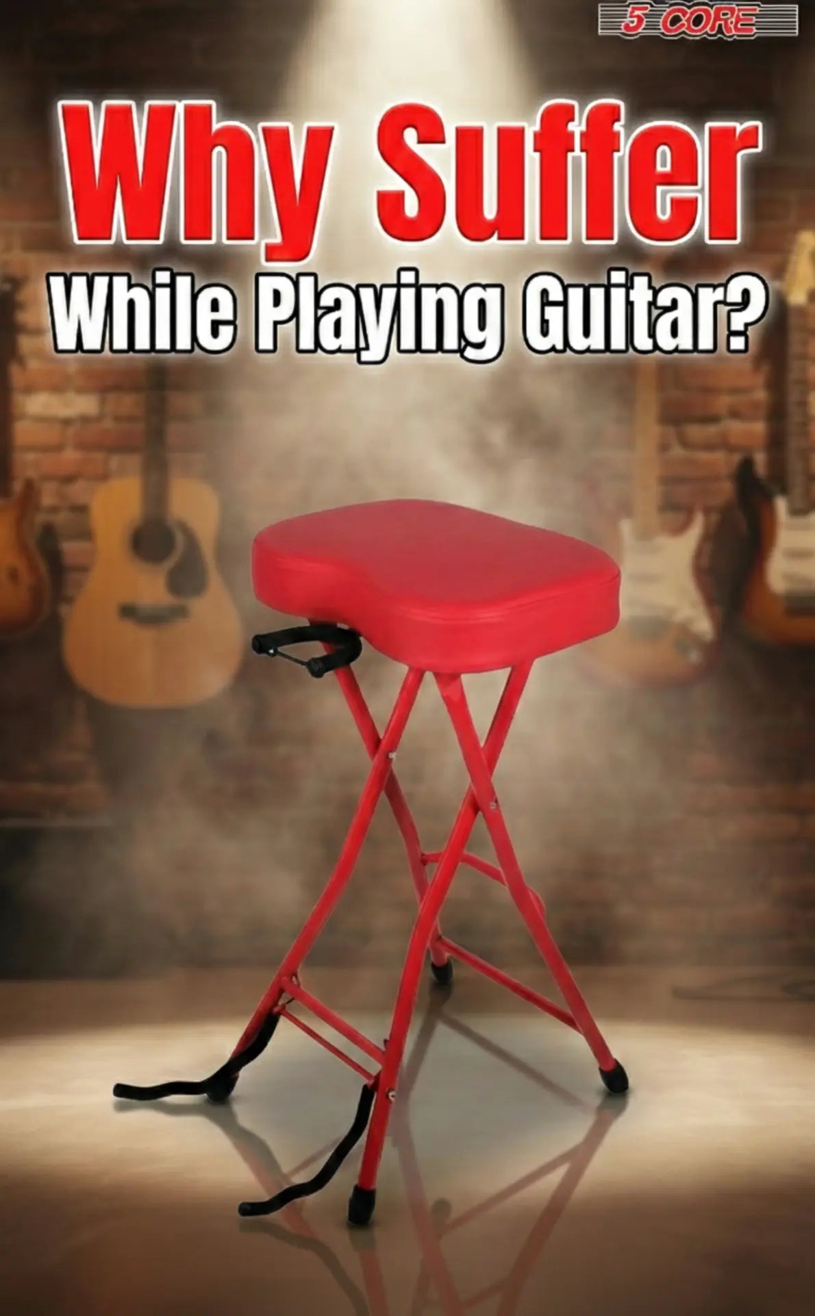 5Core Guitar Stool 3.15" Padded Chair Foldable Heavy Duty Music Seat Built in Foot Rest Guitar Stand - HONORABLE VETERANS SOLUTIONS