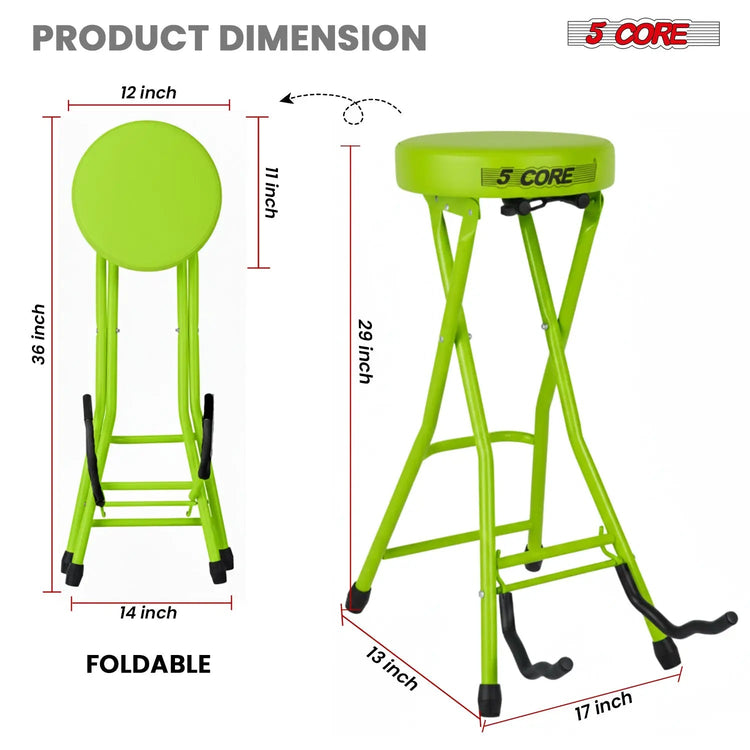 5Core Guitar Stool 3.15" Padded Chair Foldable Heavy Duty Music Seat Built in Foot Rest Guitar Stand - HONORABLE VETERANS SOLUTIONS