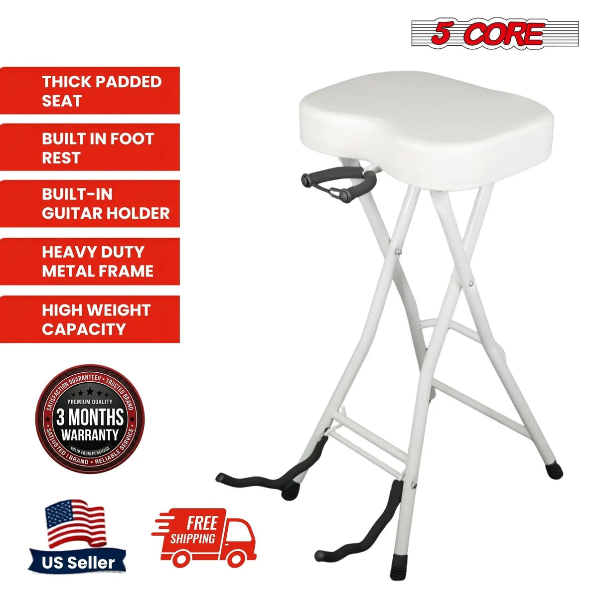 5Core Guitar Stool 3.15" Padded Chair Foldable Heavy Duty Music Seat Built in Foot Rest Guitar Stand - HONORABLE VETERANS SOLUTIONS
