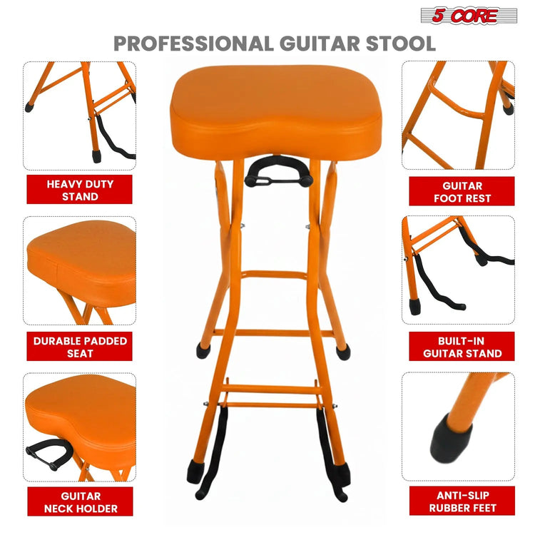 5Core Guitar Stool 3.15" Padded Chair Foldable Heavy Duty Music Seat Built in Foot Rest Guitar Stand - HONORABLE VETERANS SOLUTIONS