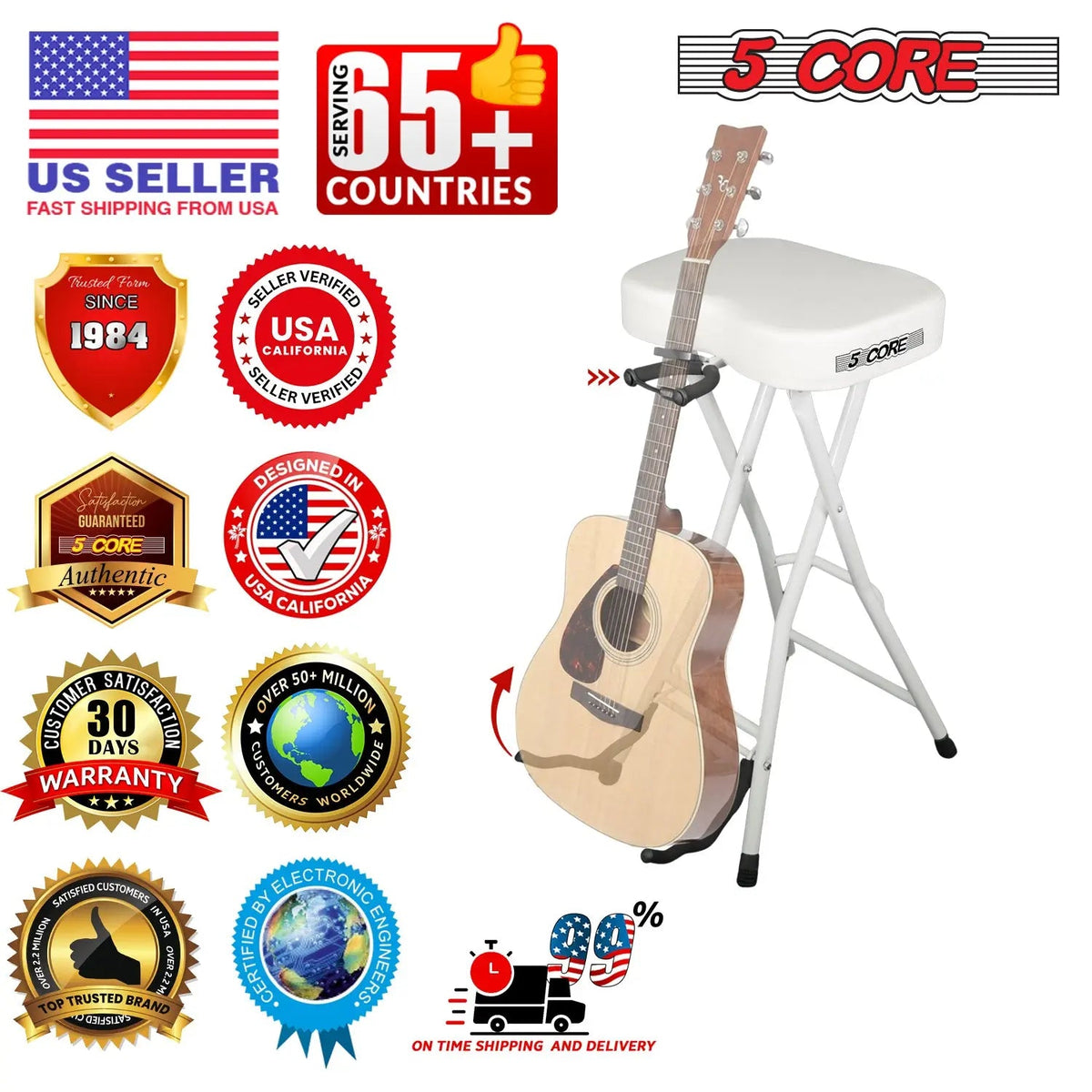 5Core Guitar Stool 3.15" Padded Chair Foldable Heavy Duty Music Seat Built in Foot Rest Guitar Stand - HONORABLE VETERANS SOLUTIONS