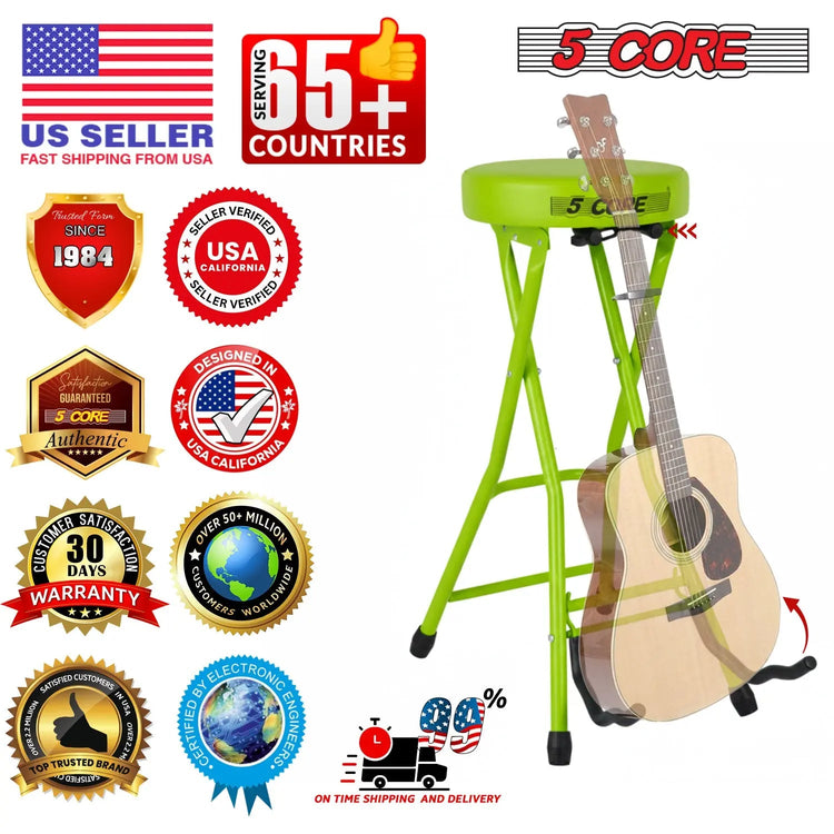 5Core Guitar Stool 3.15" Padded Chair Foldable Heavy Duty Music Seat Built in Foot Rest Guitar Stand - HONORABLE VETERANS SOLUTIONS