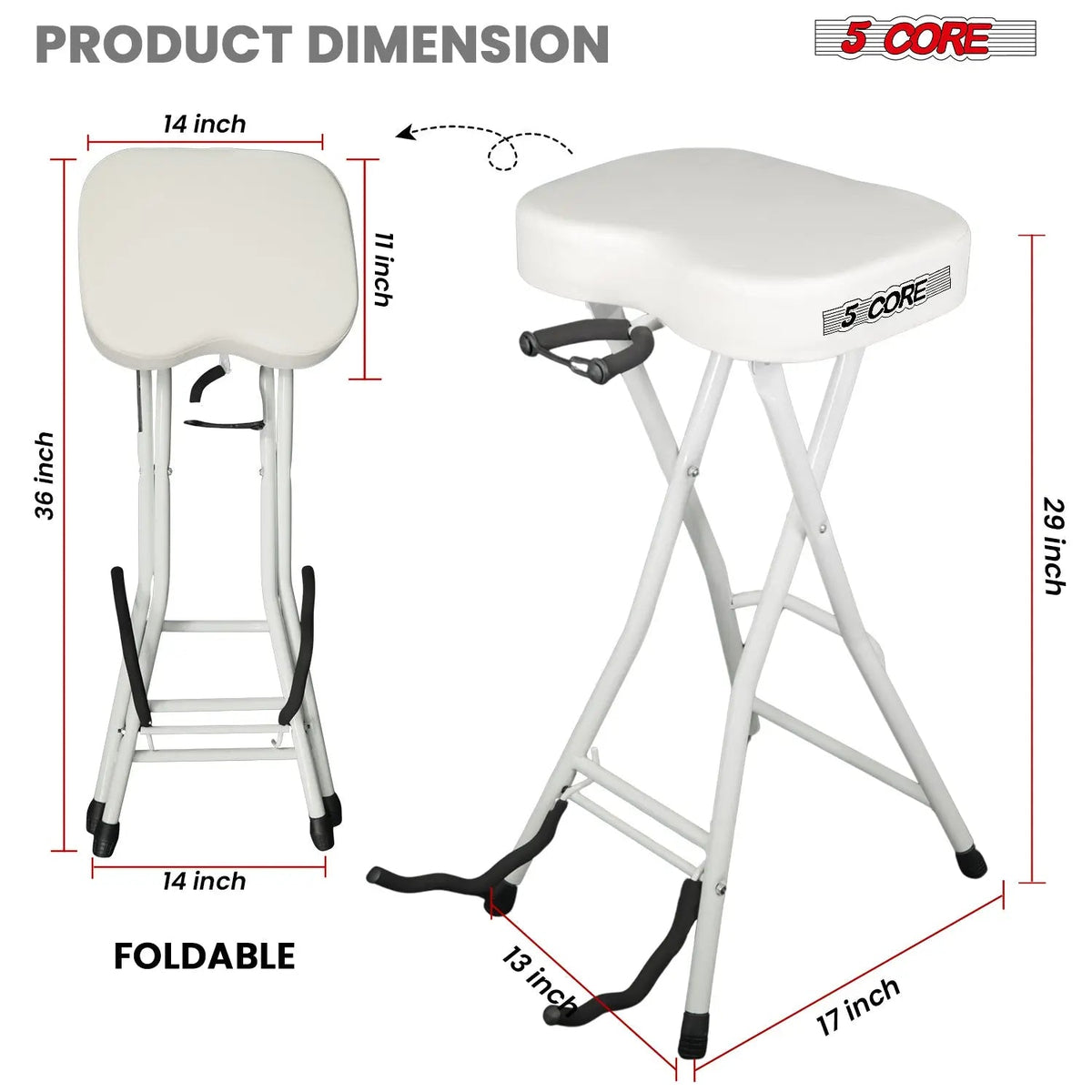 5Core Guitar Stool 3.15" Padded Chair Foldable Heavy Duty Music Seat Built in Foot Rest Guitar Stand - HONORABLE VETERANS SOLUTIONS