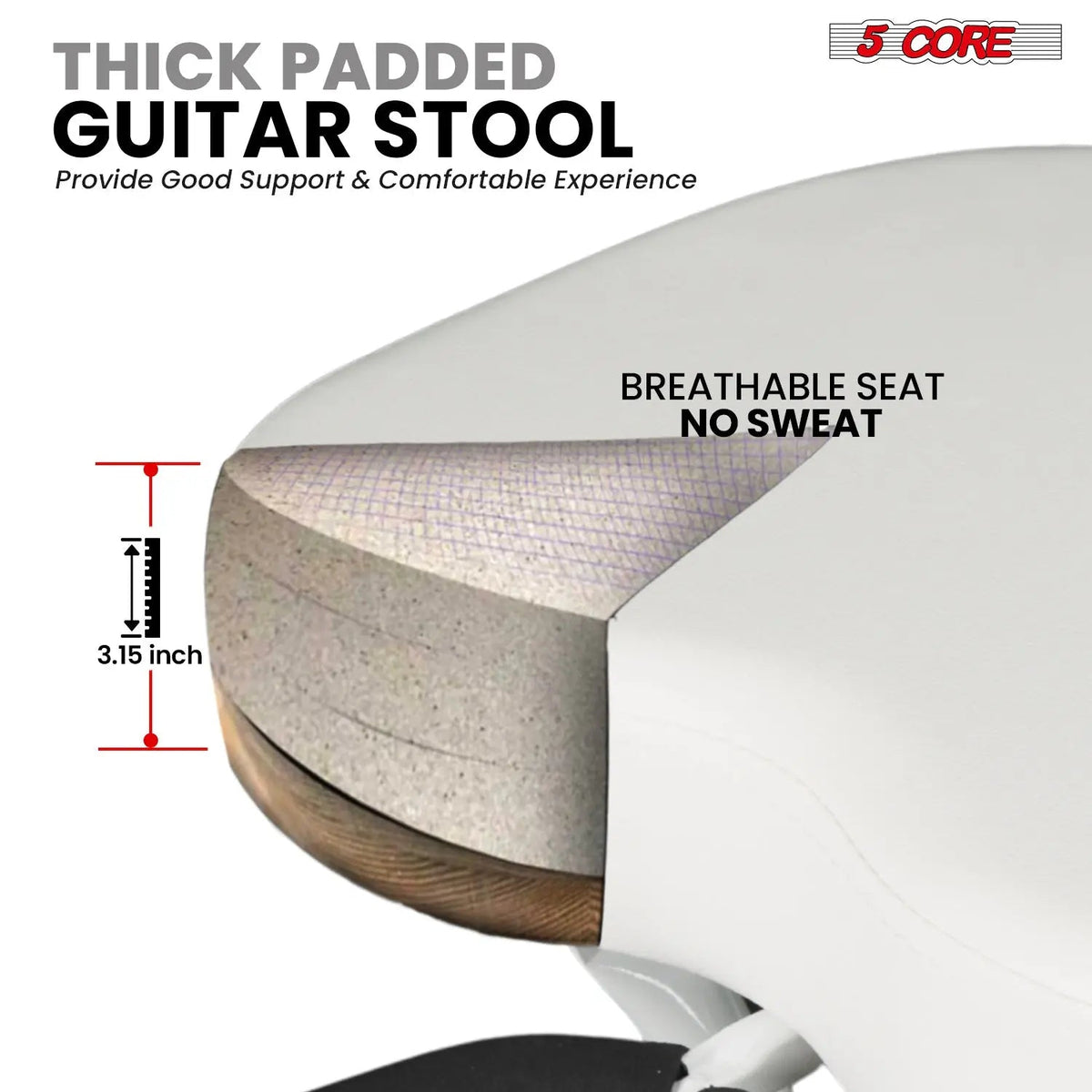 5Core Guitar Stool 3.15" Padded Chair Foldable Heavy Duty Music Seat Built in Foot Rest Guitar Stand - HONORABLE VETERANS SOLUTIONS
