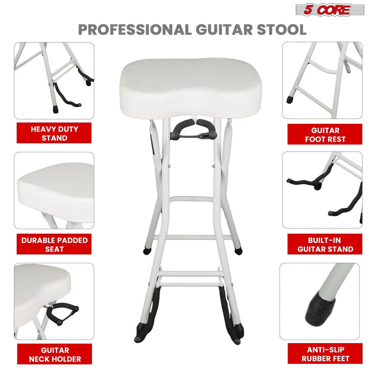 5Core Guitar Stool 3.15" Padded Chair Foldable Heavy Duty Music Seat Built in Foot Rest Guitar Stand - HONORABLE VETERANS SOLUTIONS