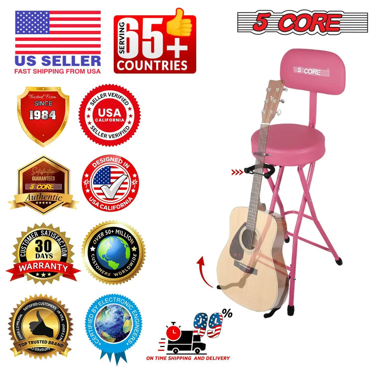 5Core Guitar Stool 3.15" Padded Chair w Backrest Foldable Music Seat Built in Foot Rest Guitar Stand - HONORABLE VETERANS SOLUTIONS