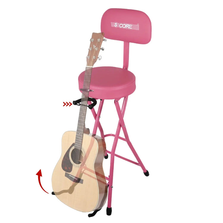 5Core Guitar Stool 3.15" Padded Chair w Backrest Foldable Music Seat Built in Foot Rest Guitar Stand - HONORABLE VETERANS SOLUTIONS