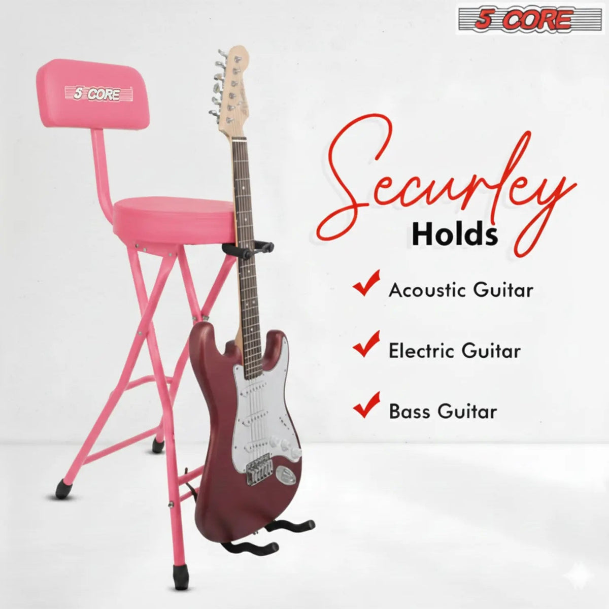 5Core Guitar Stool 3.15" Padded Chair w Backrest Foldable Music Seat Built in Foot Rest Guitar Stand - HONORABLE VETERANS SOLUTIONS