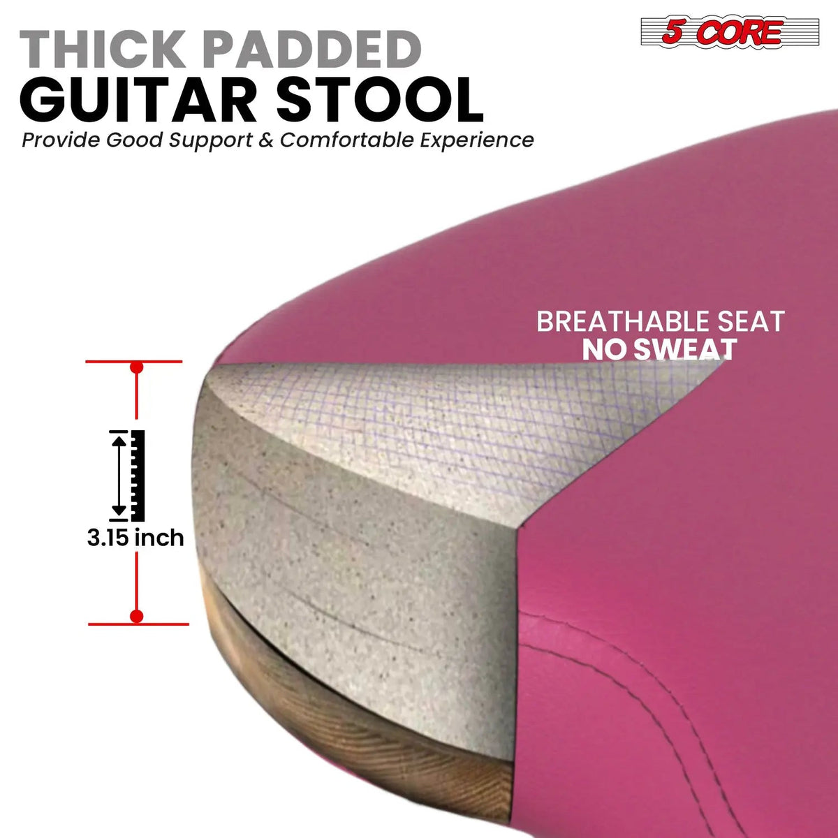 5Core Guitar Stool 3.15" Padded Chair w Backrest Foldable Music Seat Built in Foot Rest Guitar Stand - HONORABLE VETERANS SOLUTIONS