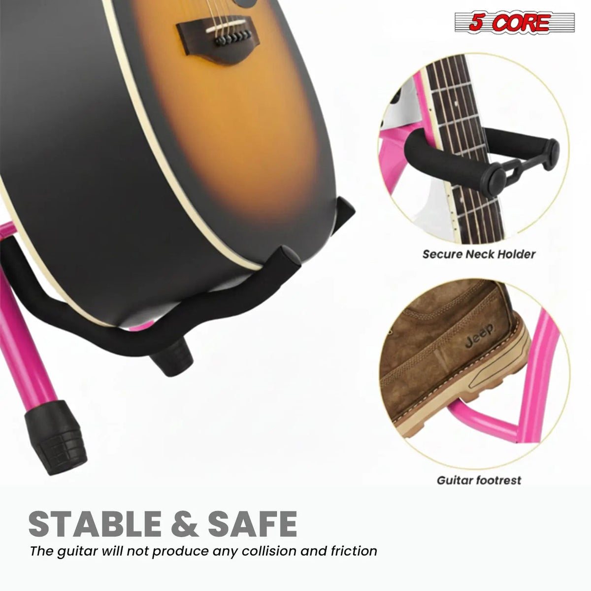 5Core Guitar Stool 3.15" Padded Chair w Backrest Foldable Music Seat Built in Foot Rest Guitar Stand - HONORABLE VETERANS SOLUTIONS