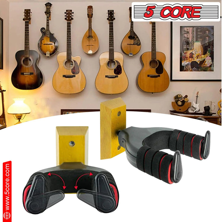 5Core Guitar Wall Mount Hanger Adjustable Display Wall Hook Holder Hard Wood Base - HONORABLE VETERANS SOLUTIONS