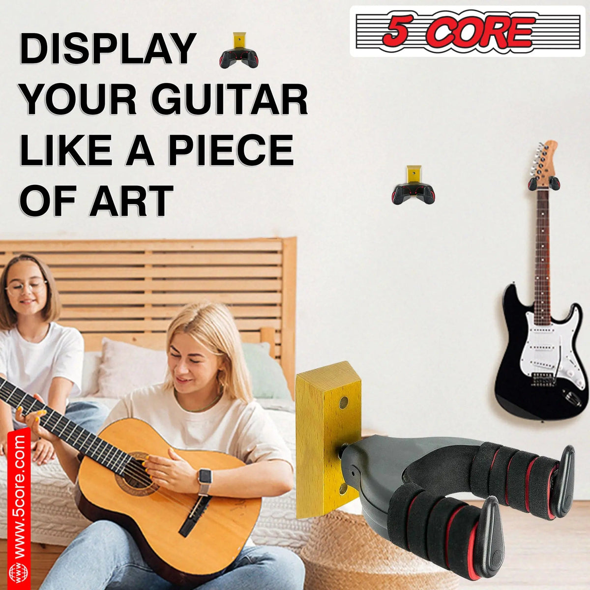 5Core Guitar Wall Mount Hanger Adjustable Display Wall Hook Holder Hard Wood Base - HONORABLE VETERANS SOLUTIONS