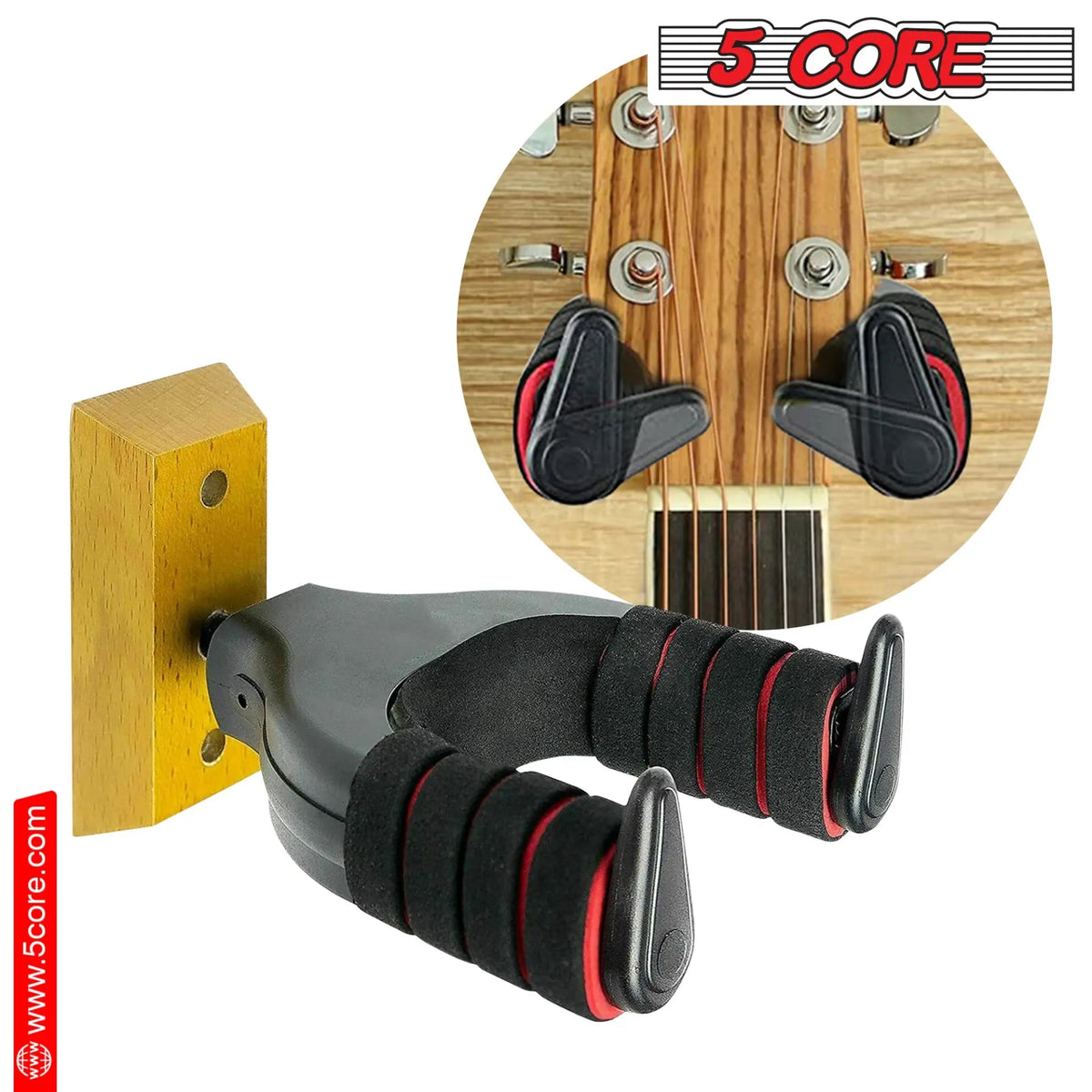 5Core Guitar Wall Mount Hanger Adjustable Display Wall Hook Holder Hard Wood Base - HONORABLE VETERANS SOLUTIONS