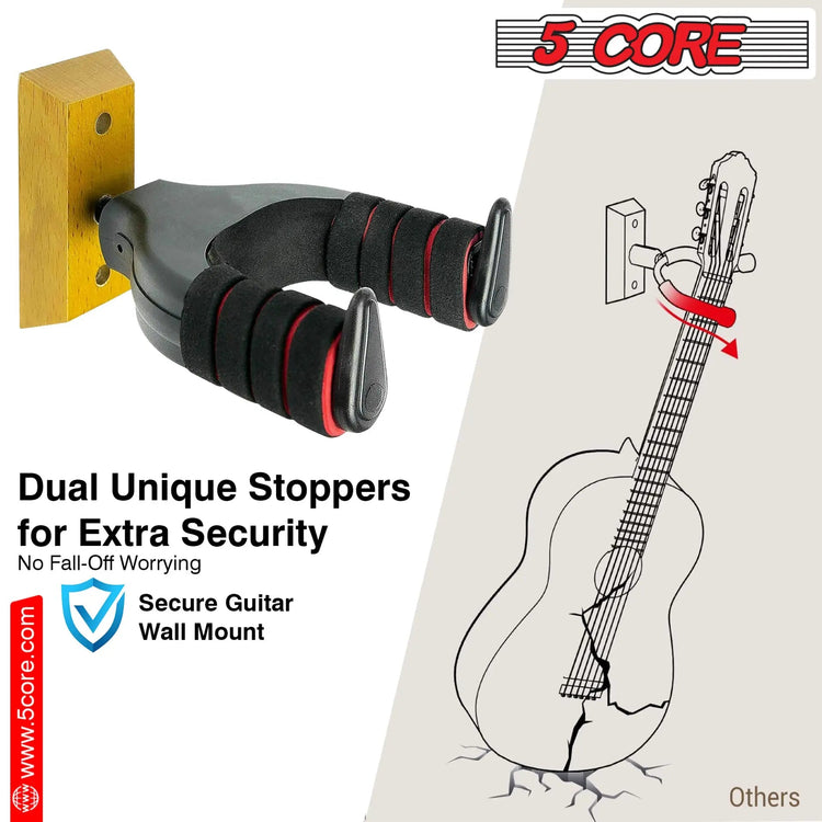 5Core Guitar Wall Mount Hanger Adjustable Display Wall Hook Holder Hard Wood Base - HONORABLE VETERANS SOLUTIONS