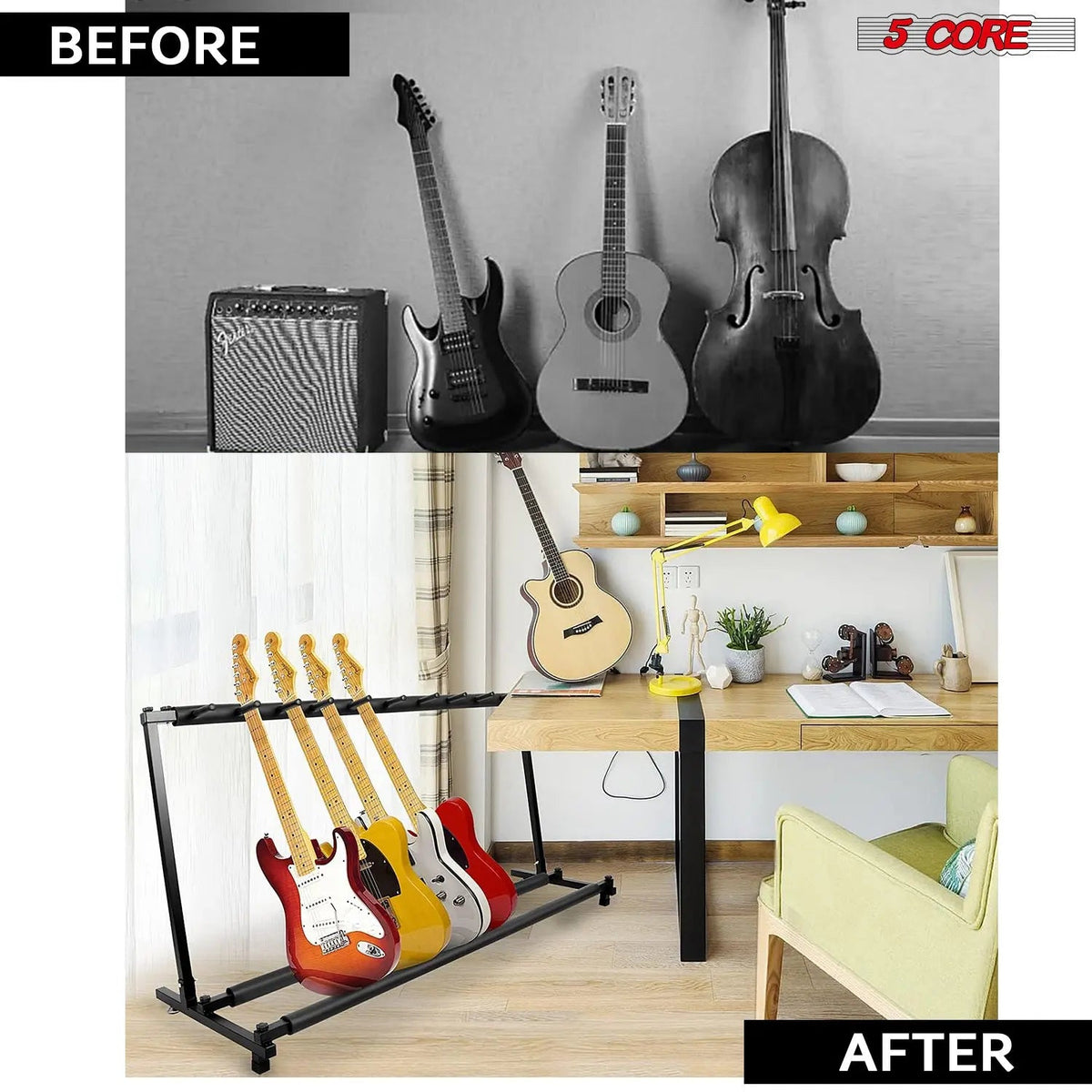 5Core Multi Guitar Rack Stand Floor 9 Slot Adjustable Flying V Guitars Holder - HONORABLE VETERANS SOLUTIONS