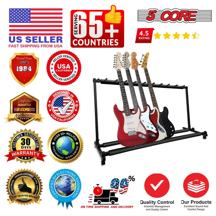 5Core Multi Guitar Rack Stand Floor 9 Slot Adjustable Flying V Guitars Holder - HONORABLE VETERANS SOLUTIONS