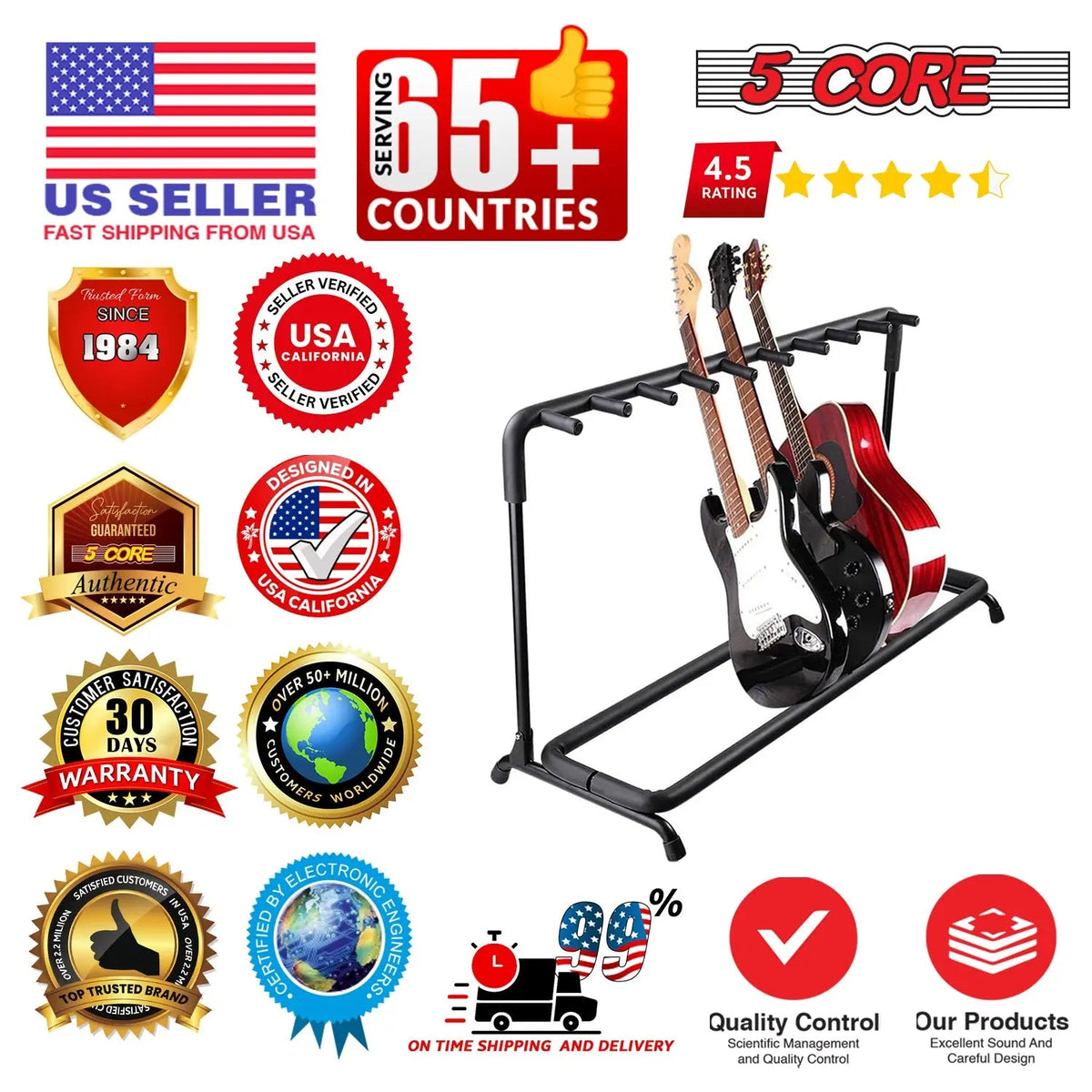 5Core Multi Guitar Rack Stand Floor 9 Slot Adjustable Flying V Guitars Holder - HONORABLE VETERANS SOLUTIONS