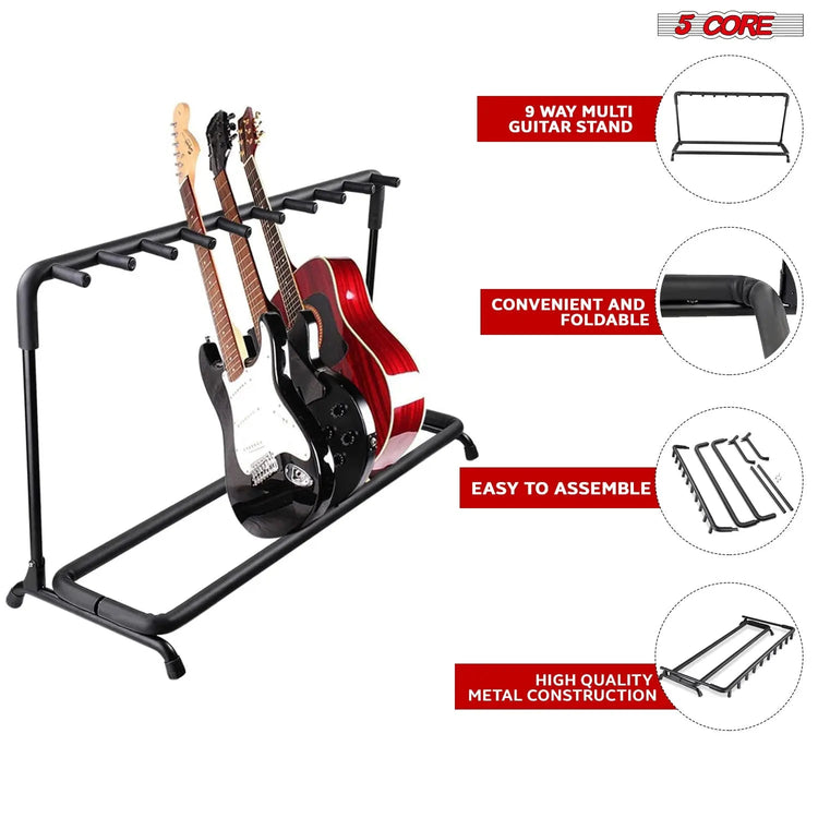 5Core Multi Guitar Rack Stand Floor 9 Slot Adjustable Flying V Guitars Holder - HONORABLE VETERANS SOLUTIONS