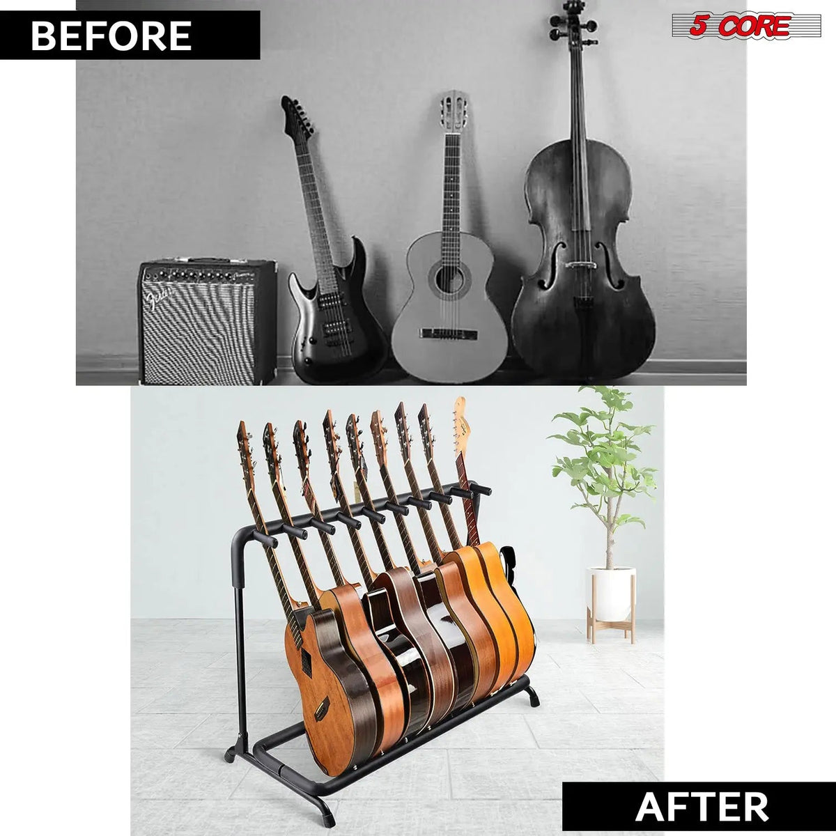 5Core Multi Guitar Rack Stand Floor 9 Slot Adjustable Flying V Guitars Holder - HONORABLE VETERANS SOLUTIONS