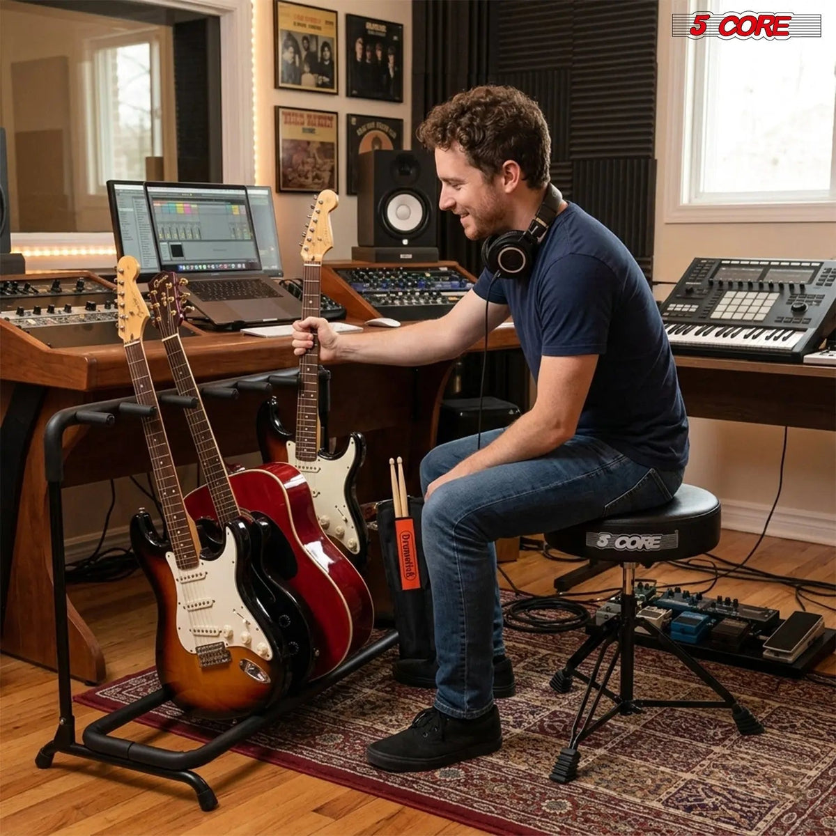 5Core Multi Guitar Rack Stand Floor 9 Slot Adjustable Flying V Guitars Holder - HONORABLE VETERANS SOLUTIONS