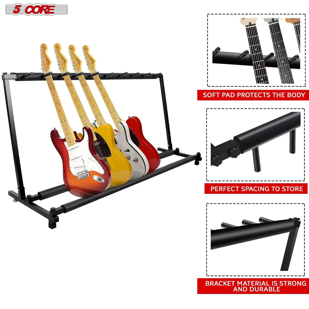 5Core Multi Guitar Rack Stand Floor 9 Slot Adjustable Flying V Guitars Holder - HONORABLE VETERANS SOLUTIONS