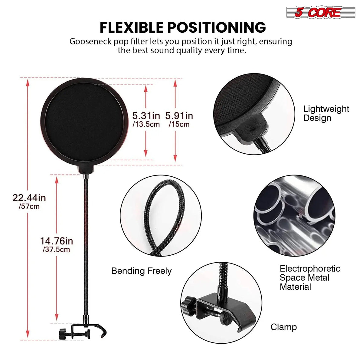 5Core Recording Microphone Podcast Bundle Professional Condenser Omnidirectional Mic Kit w Boom Arm - HONORABLE VETERANS SOLUTIONS
