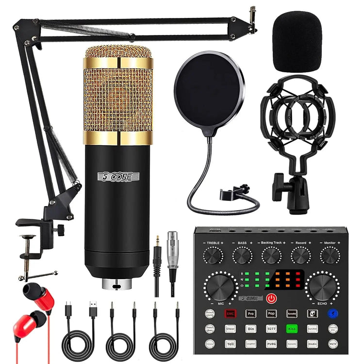 5Core Recording Microphone Podcast Bundle Professional Condenser Omnidirectional Mic Kit w Boom Arm - HONORABLE VETERANS SOLUTIONS