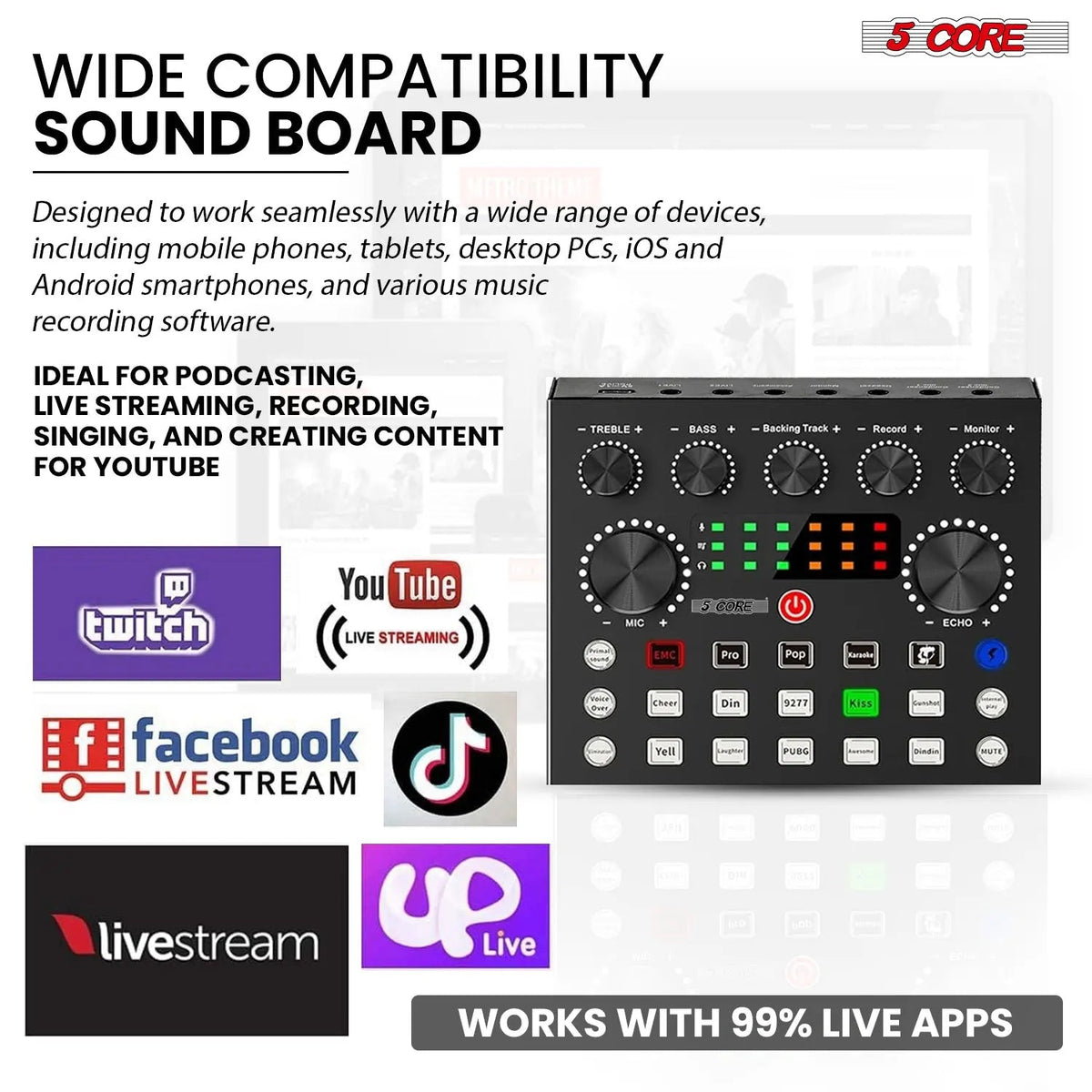 5Core Recording Microphone Podcast Bundle Professional Condenser Omnidirectional Mic Kit w Boom Arm - HONORABLE VETERANS SOLUTIONS