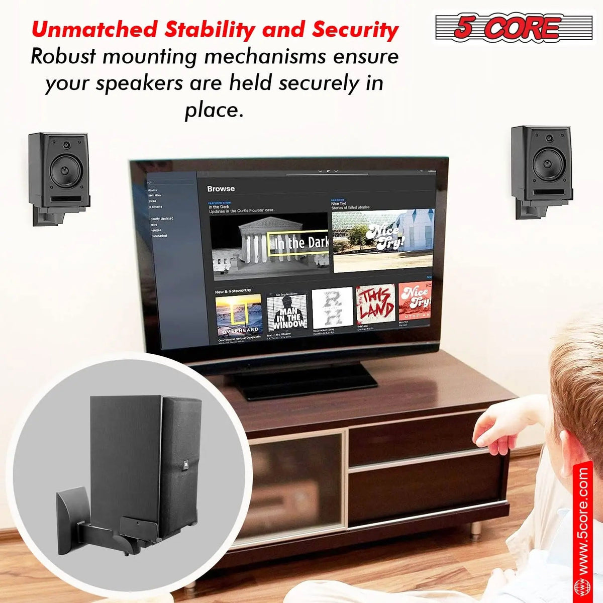 5Core Speaker Wall Mount Adjustable Swivel 15 Inch Space Bookshelf Brackets Pair - HONORABLE VETERANS SOLUTIONS