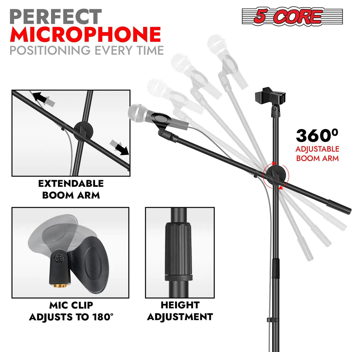 5Core Tripod Mic Stand Adjustable Heavy Duty Floor Holder Microphone Boom Arm - HONORABLE VETERANS SOLUTIONS