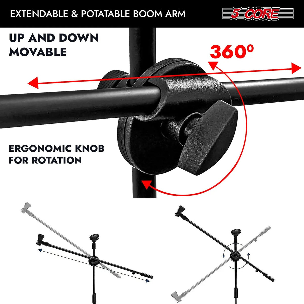 5Core Tripod Mic Stand Adjustable Heavy Duty Floor Holder Microphone Boom Arm - HONORABLE VETERANS SOLUTIONS