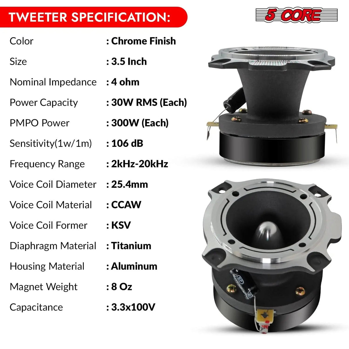 5Core Tweeters Speakers Car Audio Pair 600W Peak 3.5 Inch Super Bullet Tuiters Para Sonido Para Carro - HONORABLE VETERANS SOLUTIONS