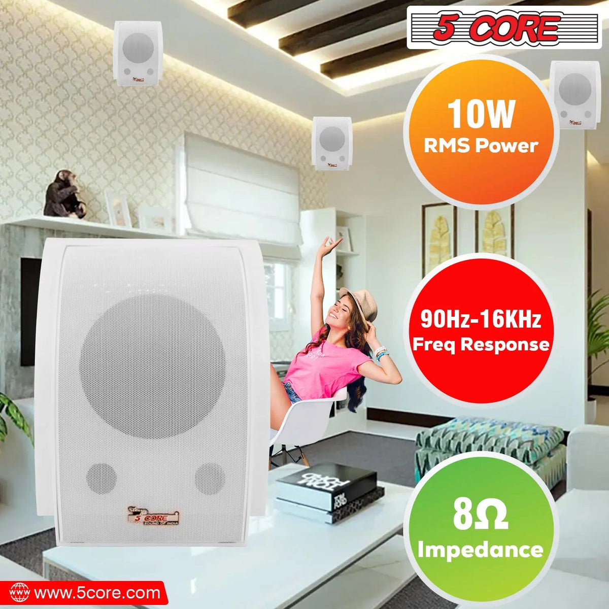 5Core Wall Speakers Stereo Outdoor Indoor 100W Home Audio System - HONORABLE VETERANS SOLUTIONS