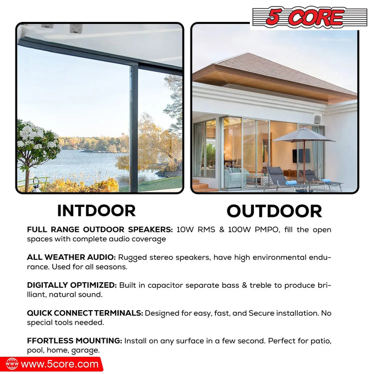 5Core Wall Speakers Stereo Outdoor Indoor 100W Home Audio System - HONORABLE VETERANS SOLUTIONS