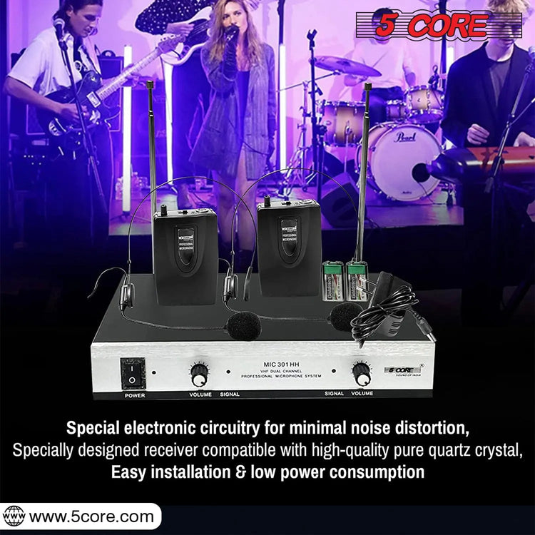 5Core Wireless Microphones w 2 Headset Portable Mini Microfono Inalambricos + Receiver 165ft Range - HONORABLE VETERANS SOLUTIONS