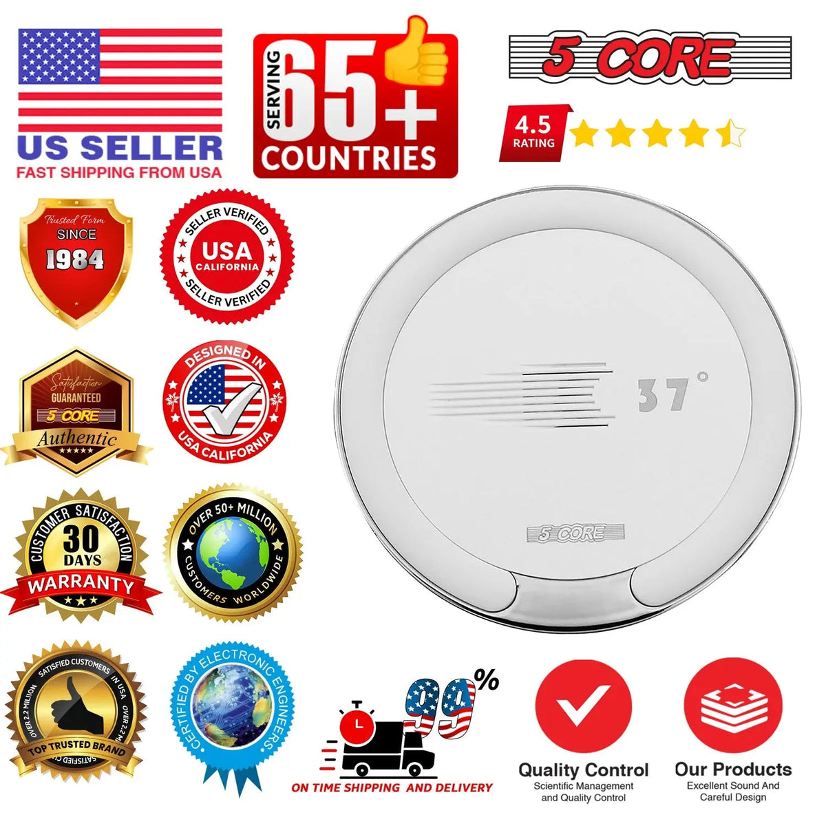 5Core Wireless Phone Charging Pad 15W Qi-Certified Fast Charger Mat Cargador - HONORABLE VETERANS SOLUTIONS