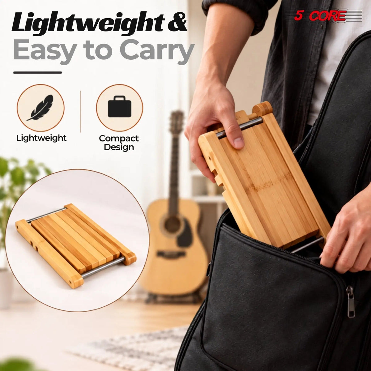 5Core Wooden Guitar Foot Stool 3 Level Adjustable Leg Rest Classical Footrest - HONORABLE VETERANS SOLUTIONS